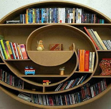 books in circle shelf